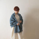 Brushed Fabric 100% Linen Shawl - Asher Blue