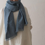 Brushed Fabric 100% Linen Shawl - Asher Blue