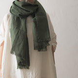 Brushed Fabric 100% Linen Shawl - Green