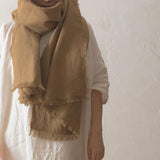 Brushed Fabric 100% Linen Shawl - Caramel