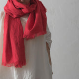 Brushed Fabric 100% Linen Shawl - Red