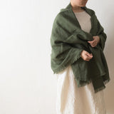 Brushed Fabric 100% Linen Shawl - Green