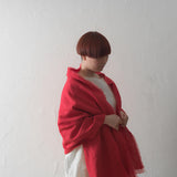 Brushed Fabric 100% Linen Shawl - Red