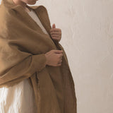 Brushed Fabric 100% Linen Shawl - Caramel