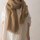 Brushed Fabric 100% Linen Shawl - Caramel