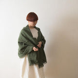 Brushed Fabric 100% Linen Shawl - Green