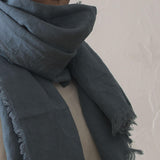 Brushed Fabric 100% Linen Shawl - Asher Blue