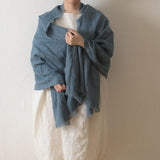 Brushed Fabric 100% Linen Shawl - Asher Blue