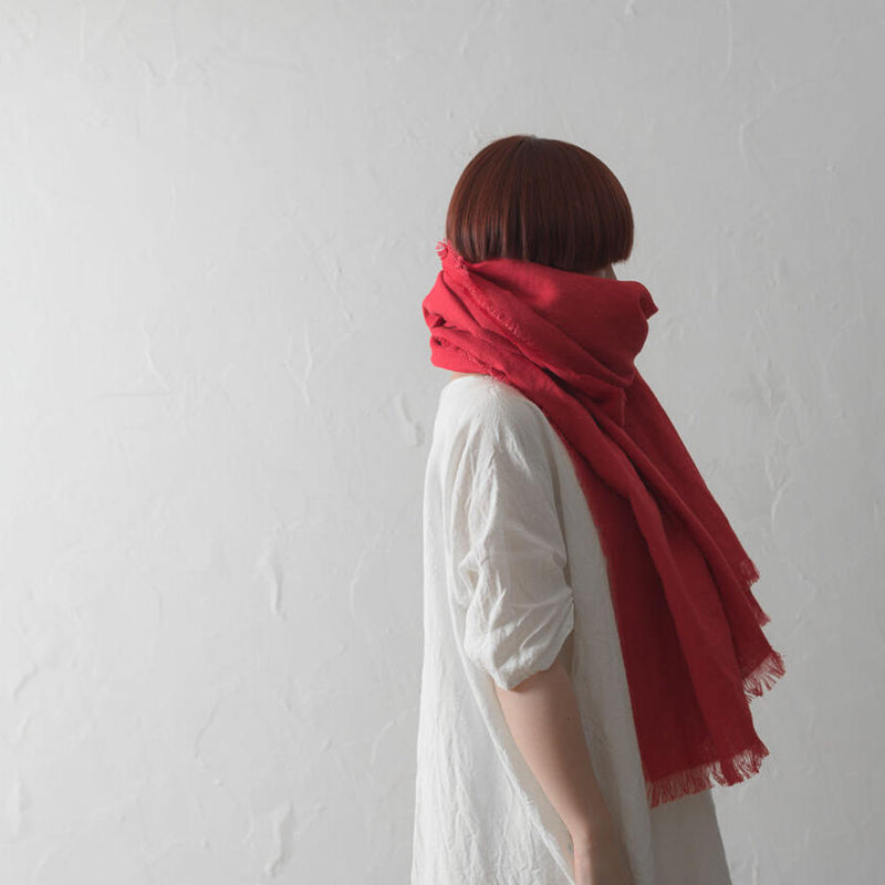 Brushed Fabric 100% Linen Shawl - Red