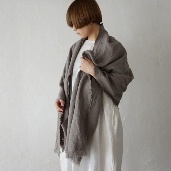 Brushed Fabric 100% Linen Shawl - Grey