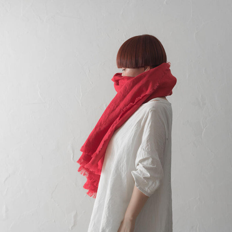 Brushed Fabric 100% Linen Shawl - Red