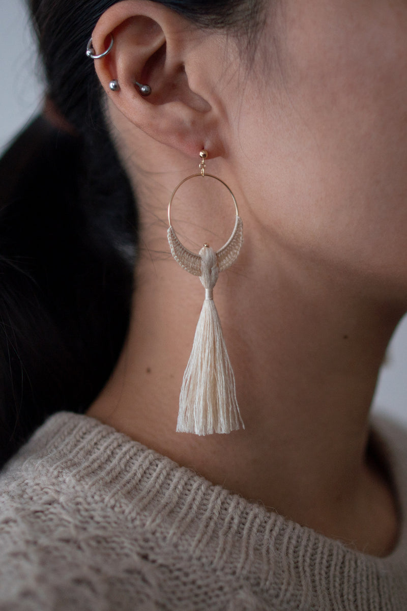 Bird earrings | Ecru | Long