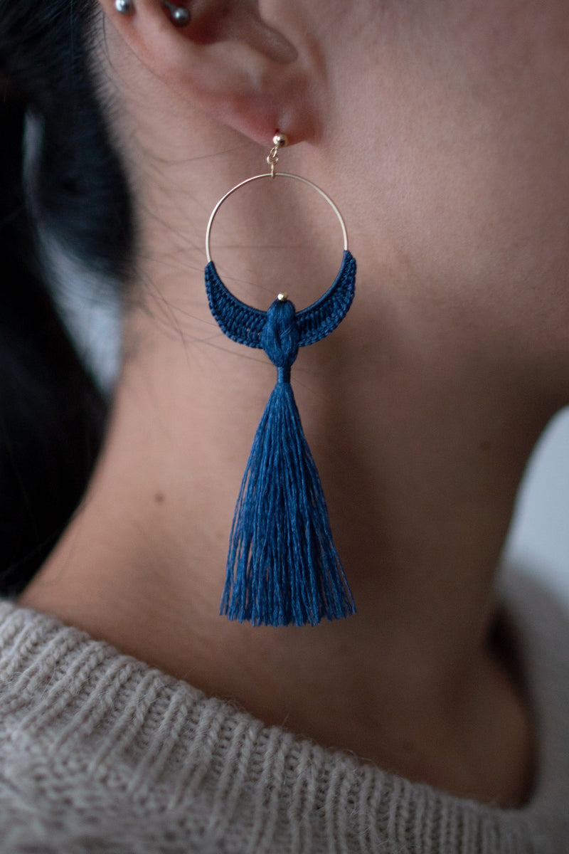 Bird earrings | Indigo | Long